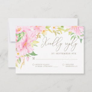 Elegante Floral Monogram Wasserfarbe Rosa Hochzeit RSVP Karte