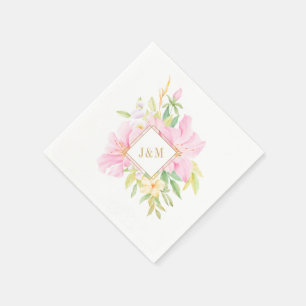 Elegante Floral Monogram Wasserfarbe Rosa Hochzeit Serviette