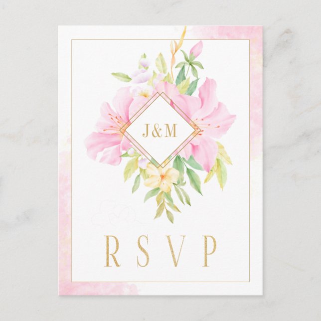 Elegante Floral Monogram Watercolor Pink Gold UAWG Postkarte (Vorderseite)