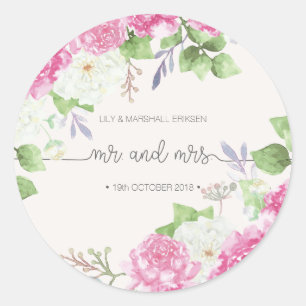 Elegante Floral Mr & Mrs Hochzeit   Aufkleber Sieg