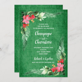 Elegante Floral on Green Christmas Einladungen