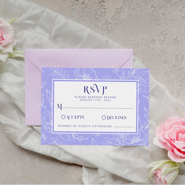 Elegante Floral Periwinkle Boho Moderne Hochzeit RSVP Karte (Von Creator hochgeladen)