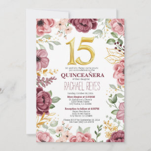 Elegante Floral Quinceañera-Einladungsvorlage Einladung