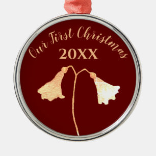 Elegante Floral Red Gold Romantische Erste Weihnac Ornament Aus Metall