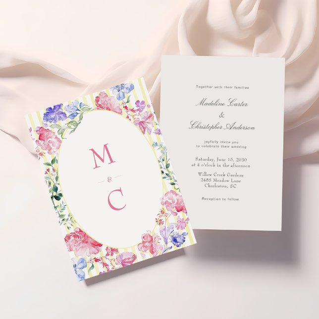 Elegante Floral Regency Monogram Wedding Einladung (Von Creator hochgeladen)