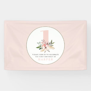 Elegante floral rosa Mädchen Geburtstagsfeier vint Banner