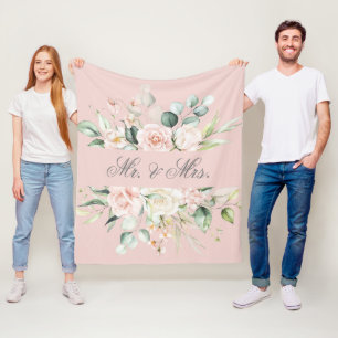 Elegante floral rosa Watercolor Mr. & Mrs. F Fleecedecke