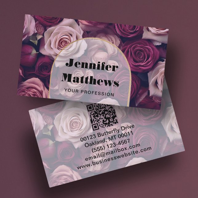 Elegante floral Rose QR Code Business Card Visitenkarte (Von Creator hochgeladen)