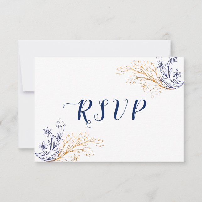 Elegante Floral Royal Blue Rose & Gold Blume RSVP Karte (Vorderseite)
