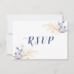 Elegante Floral Royal Blue Rose & Gold Blume RSVP Karte