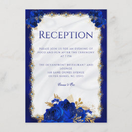 Elegante Floral Royal Blue Wedding Reception Begleitkarte
