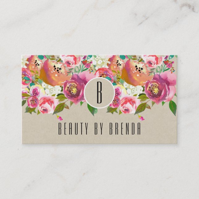 Elegante floral Rustic Kraft Customer Loyalty Card Treuekarte (Vorderseite)
