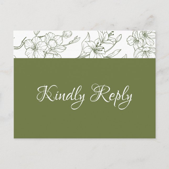 Elegante floral Sage Green Wedding RSVP Postcard Postkarte (Vorderseite)