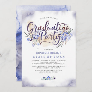 Elegante Floral Script Watercolor Graduation Party Einladung