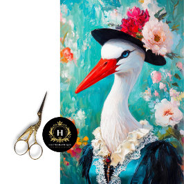Elegante Floral Stork Decoupage Seidenpapier