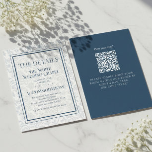 Elegante Floral-Toile-QR-Code-Hochzeitsdetails Begleitkarte