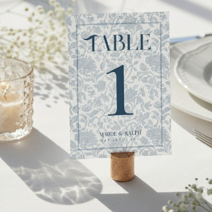 Elegante Floral Toile Schrift Blaue Hochzeit Tischnummer