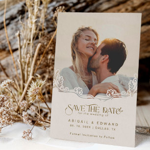 Elegante floral typografische Foto-Hochzeit Save The Date