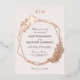 elegante floral und Kalligrafie Rosen Gold Folieneinladung