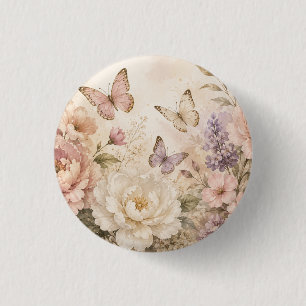 Elegante Floral- und Schmetterlings-Wasserfarben Button