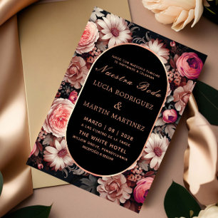Elegante Floral und Schwarz Unsere Hochzeit Einladung