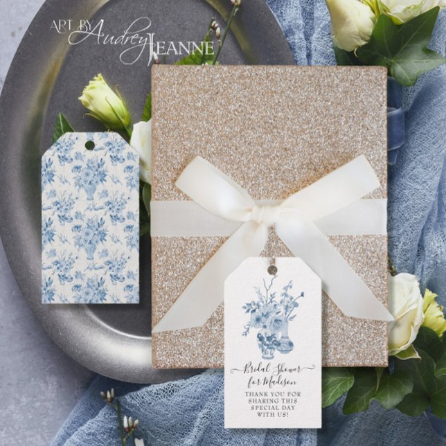Elegante Floral Vielen Dank Blue White Brautparty Geschenkanhänger (Von Creator hochgeladen)