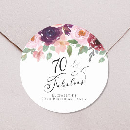 Elegante Floral Watercolor 70. Geburtstagsparty Runder Aufkleber