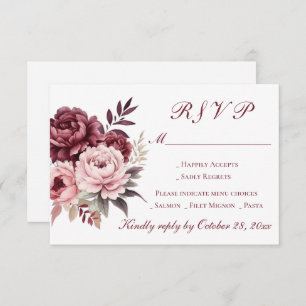 Elegante Floral Watercolor Burgundy Peony Wedding RSVP Karte