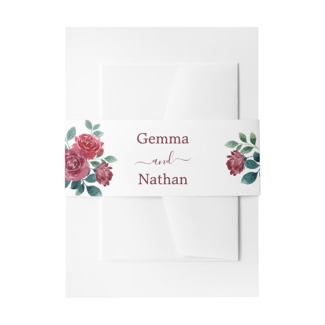Elegante Floral Watercolor Burgundy Red Wedding Einladungsbanderole (Vorderseite Beispiel)