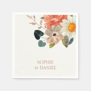 Elegante Floral Watercolor Couple Initials Hochzei Serviette