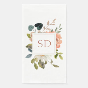 Elegante Floral Watercolor Couple Initials Hochzei Serviette