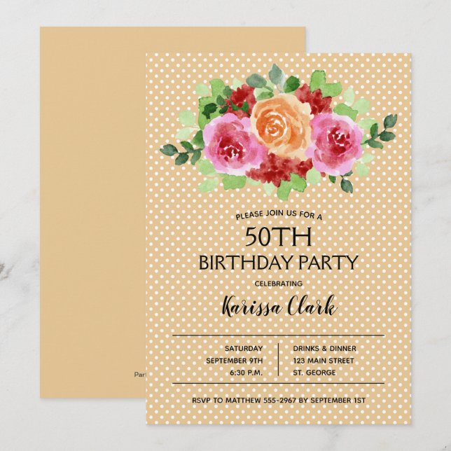 Elegante Floral Watercolor Einladung zum Geburtsta (Vorne/Hinten)