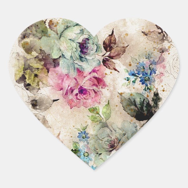 Elegante Floral Watercolor Herz-Aufkleber (Vorderseite)