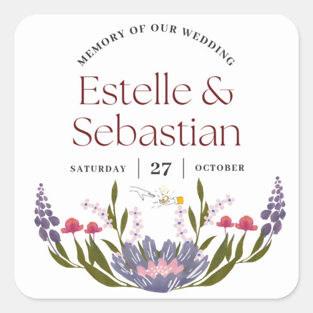 Elegante floral Wedding Souvenir Sticker (Vorderseite)