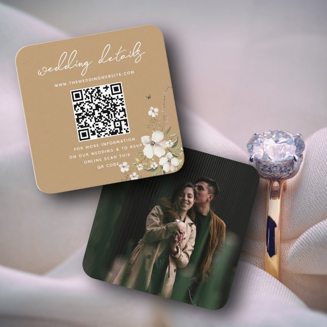 Elegante Floral Wedding Website QR Code Foto UAWG Begleitkarte (Von Creator hochgeladen)