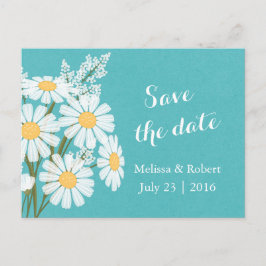 Elegante Floral White Daisies Save the Date Aquama Ankündigungspostkarte