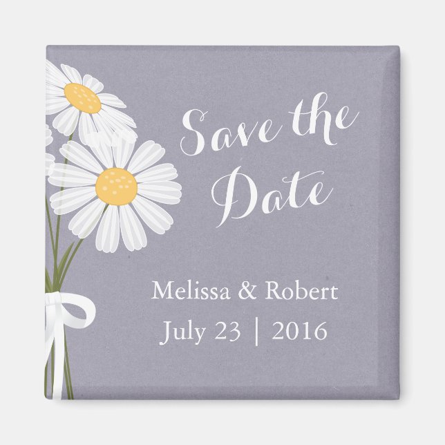 Elegante Floral White Daisies Save the Date Hochze Magnet (Vorne)