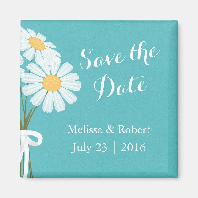 Elegante Floral White Daisies Save the Date Hochze Magnet (Vorne)