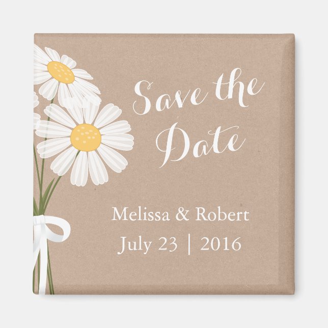 Elegante Floral White Daisies Save the Date Hochze Magnet (Vorne)