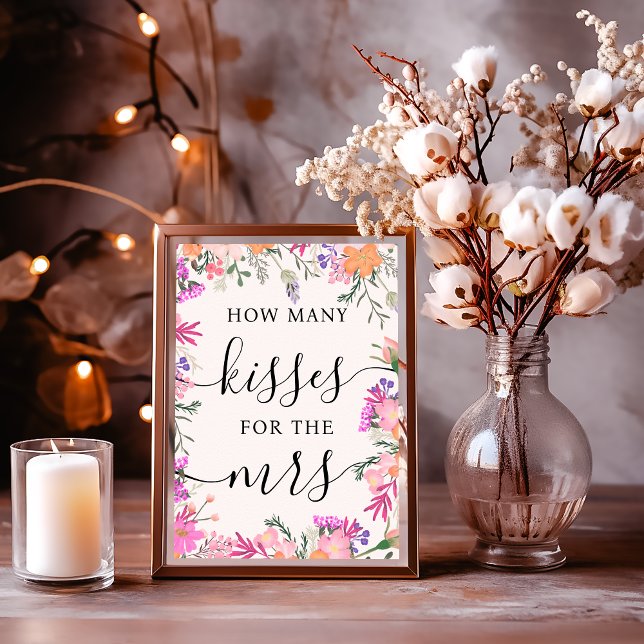 Elegante Floral Wie viele Kisses Brautparty Game Poster (Elegant Floral How Many Kisses Bridal Shower Game Poster)