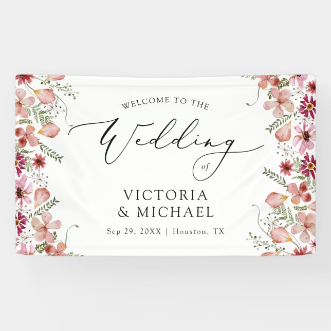 Elegante Floral Willkommen bei Hochzeit Banner (Horizontal)