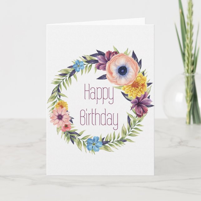 Elegante Floral Wreath Happy Birthday Card Karte (Vorderseite)