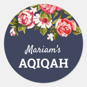 Elegante floralblaue Aqiqah für Baby Mädchen Runder Aufkleber