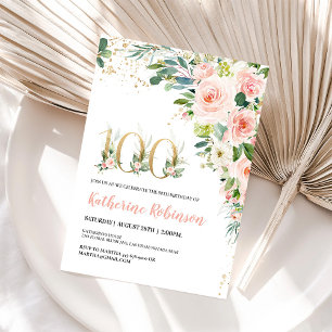 Elegante Florale 100. Geburtstagseinladung für sie Einladung