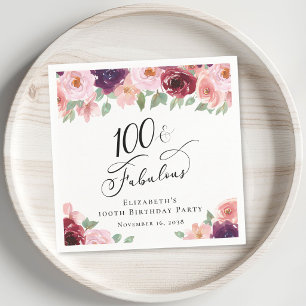 Elegante Florale 100. Geburtstagsfeier Serviette