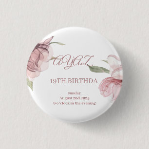 Elegante Florale 18. Geburtstagseinladungskarte Button
