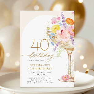 Elegante Florale 40. Geburtstagseinladung Einladung