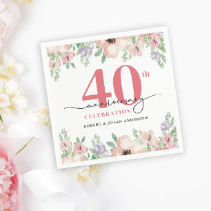 Elegante Florale 40. Hochzeitsjubiläum Serviette