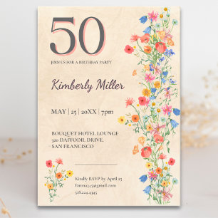 Elegante florale 50. Geburtstagsfeier Einladung