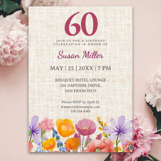 Elegante Florale 60. Geburtstags-Gartenparty 60 Ja Einladung